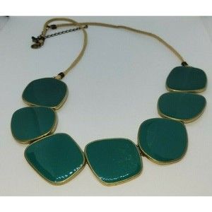 Lia Sophia Amazonia Gold Tone Green Enamel Statement Bib Necklace 22-25"
